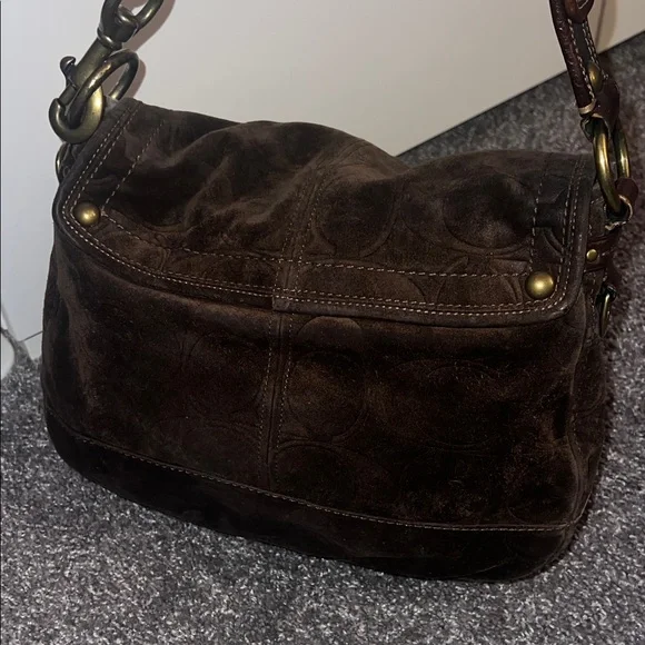 RARE Brown Suede Coach 65th Anniversary Legacy Shoulder Bag - Picture 7 of 11